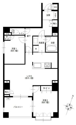 渋谷神山町レジデンスの間取り|渋谷神山町レジデンス：南東向き角部屋！全居室収納・窓が付いた２ＬＤＫ床暖房付きリフォーム物件はフラット３５＆住宅ローン減税利用可能です！