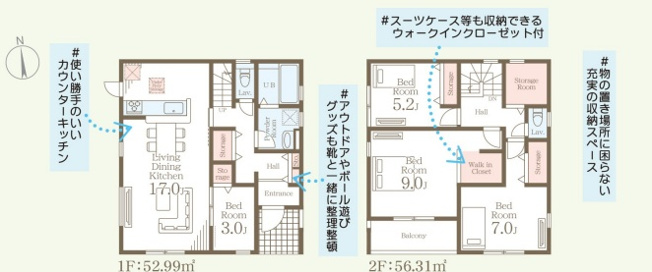【間取り】 | 高崎市新町　新築住宅 | 暖かな日差し差し込む4LDK+S
収納たっぷりの間取りです。