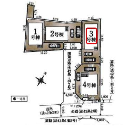 清瀬市下宿2丁目・全4棟　新築一戸建　4号棟の区画図|【全4棟・4号棟】土地面積123.81平米（約37.45坪）