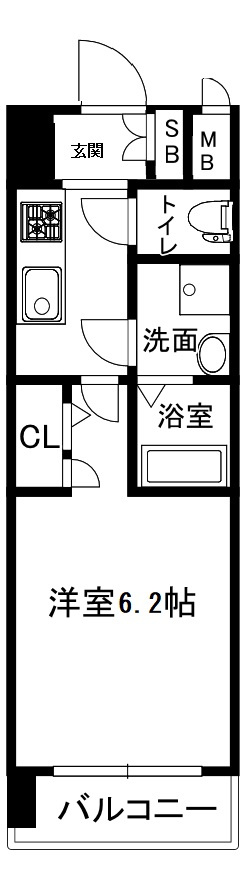 大阪市中央区谷町６丁目の賃貸マンションの間取り