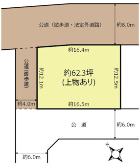 『北鴻巣駅』東口8分・約62坪、3面接道の整形地の外観