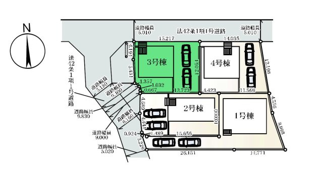 【区画図】 | クレイドルガーデン前橋市稲荷新田町第3ー③ | 大利根小学校、箱田中学校まで共に徒歩10分圏内！
開放的な角地に面した1棟！