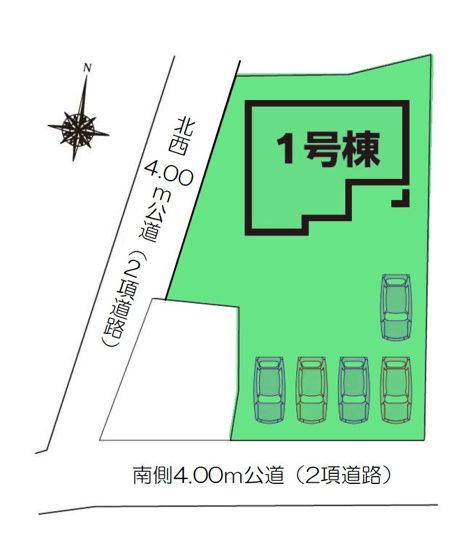 【区画図】 | フォーセール渋川市第3金井ー① | 敷地面積はゆったり90坪！
カースペースは並列4台以上駐車可能！