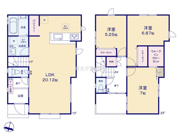 練馬区石神井台3丁目 全2棟 2号棟の間取り|建物面積97.29㎡ 2階建て3LDK（建物面積にインナーバルコニー2.48㎡を含む）