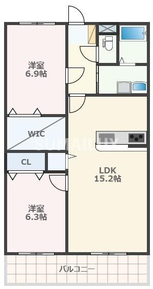 熊本市南区出仲間７丁目の賃貸マンションの間取り