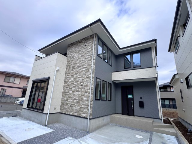 松戸市胡録台新築戸建【松ケ丘小学校：6分】の外観|1号棟外観・完成済み内覧可能です！