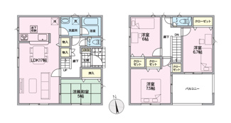 【間取り】 | 笛吹市石和町河内 新築戸建 全2棟 1号棟 車3台 南道路 | 1号棟間取り　98.82㎡　大型インナーバルコニー