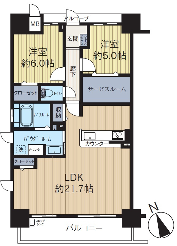 アルファスマート東姫路　2階の間取り|2SLDKです。