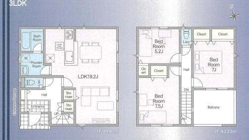 幸手市東第23　新築一戸建て　クレイドルガーデンの間取り|ワイドバルコニー完備！椅子やテーブルを置いて充実のおうち時間に♪