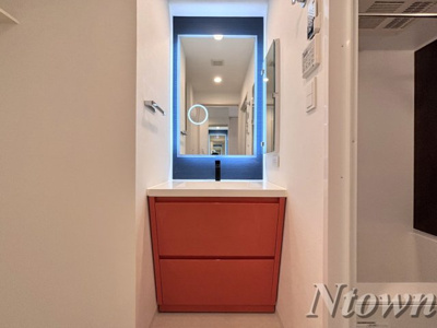 【独立洗面台】 | NEO JAPANESQUE 出来町(ネオジャパネスク出来町) | 朝の支度にも助かる、独立の洗髪洗面化粧台