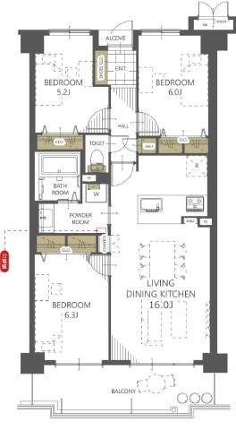 ■□サーパス西福原□■の間取り|3ＬＤＫ。建物面積72.34㎡（21.88坪）。