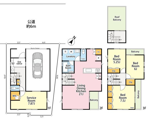 板橋区幸町　大型ガレージ×屋上ルーバル　建物140ｍ2超　限定1棟の間取り|3LDK+S+WIC+パントリー+屋上ルーフバルコニー+ビルトイン車庫　敷地面積 78.62ｍ2　建物面積 141.54ｍ2