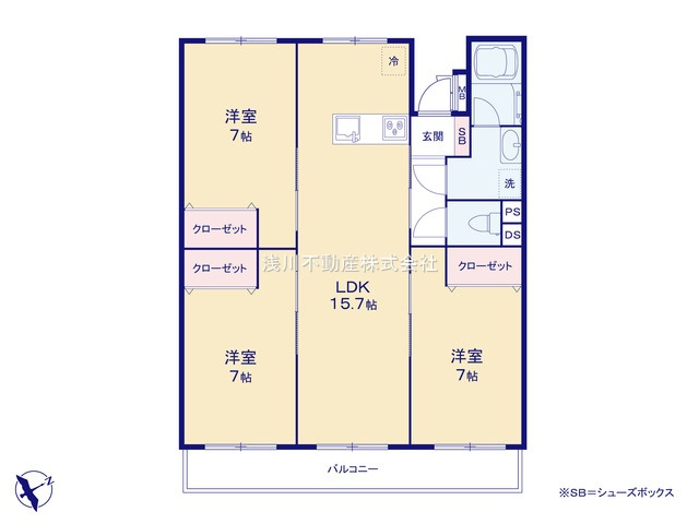 ファミール西八王子Ｂ号棟（１号棟）の間取り|～南東向き3LDK　全居室7.0帖の快適住空間～