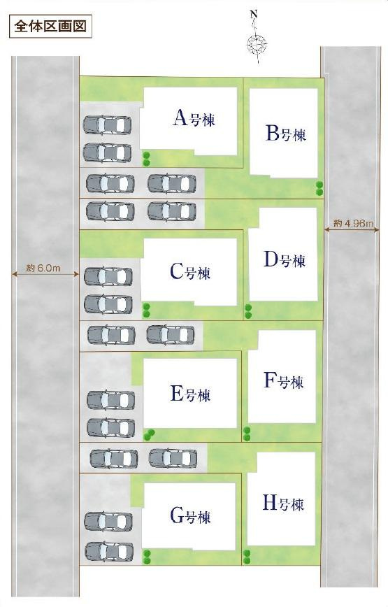 【Heartfull Town】鈴木町１丁目295番5の区画図|敷地内にはカースペースを2台分確保しており、セカンドカーをお持ちの方も安心。
第二期は本物件の道路反対側に８棟