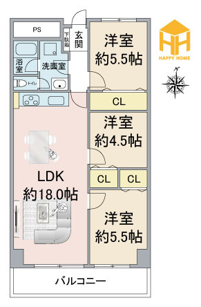サンハイツ武庫之荘1号棟の間取り|※現況と図面が異なる場合現況を優先いたします。