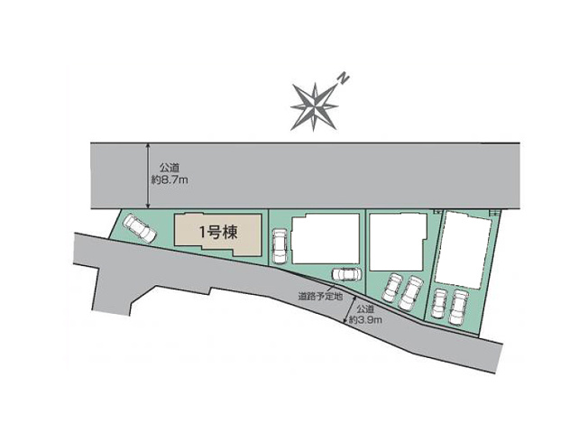 【区画図】 | 清瀬市下宿3丁目　新築一戸建住宅　全3棟　(丸井志木店) | 二面道路に面した、陽当たり・通風良好の開放感ある立地です。