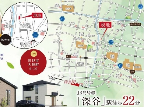 【仲介手数料無料】新築戸建　深谷市天神町9-16（全2棟）の地図