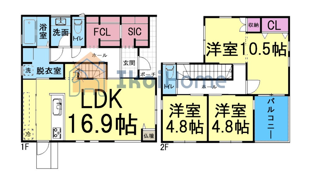 明石市大久保町松蔭　中古戸建の間取り|●年中無休：当日予約可●1階LDK16.9帖で広々！2階洋室3部屋で10.5帖のお部屋もございます！