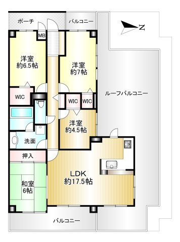 グリーントピア21コミュネット香芝の間取り|専有面積：92.82ｍ2　ルーフバルコニー：50.11ｍ2