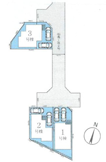 【区画図】 | 藤沢市長後  1号棟 3期 | 1号棟　北西側約4.5ｍ公道　駐車並列2台（車種によります）　敷地面積34.5坪