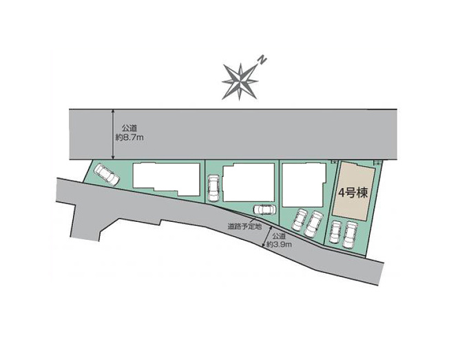 【区画図】 | 清瀬市下宿3丁目　新築一戸建住宅　全3棟　(丸井志木店) | 2方向道路に面した開放感ある立地。カースペースは2台分確保し、車の出し入れもしやすいゆとりある区画です。