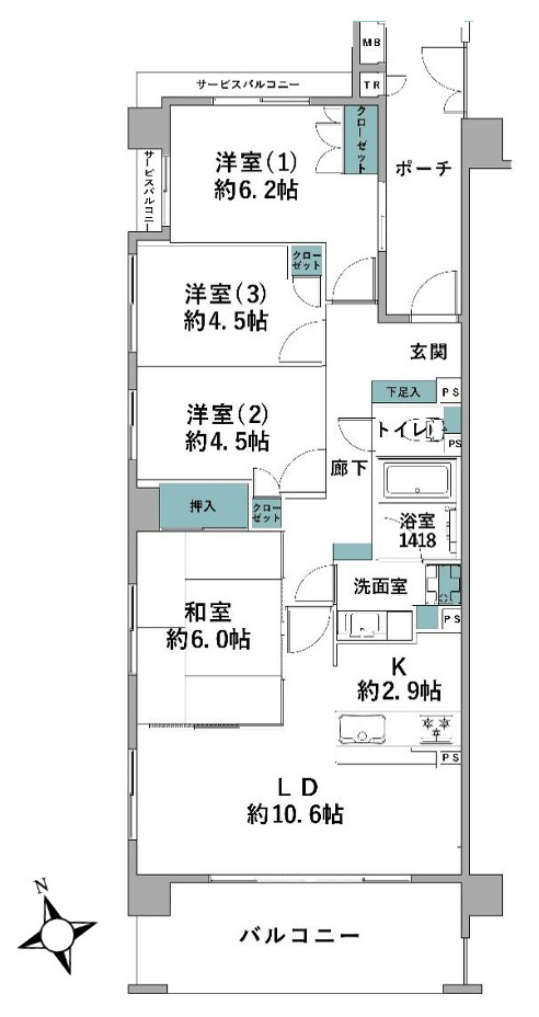 玄関ポーチがあるコトによってプライバシー得やすい角部屋に。オープンタイプの和室も使い勝手が良さそうで、うたた寝注意の『ナイスサンソレイユ横濱鶴ヶ峰』リノベーション
