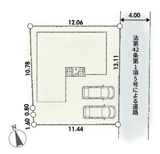 【区画図】 | 藤沢市長後  1号棟 第1 | 南東側約4.0ｍ位置指定道路（公道）　駐車並列2台（車種によります）　敷地面積46.7坪　※私道持分有