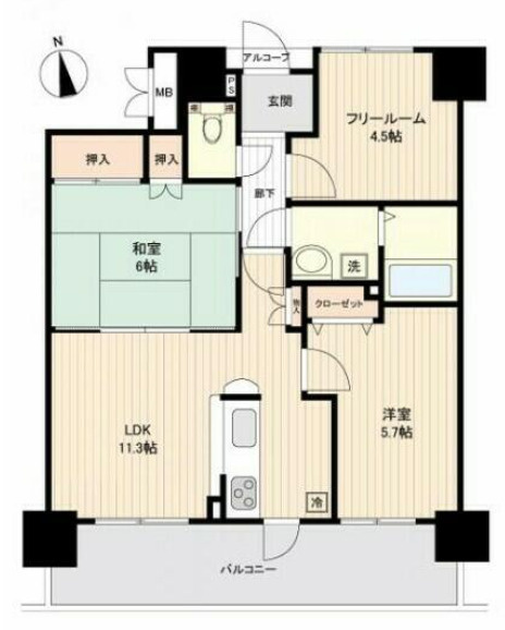 グローバル姫路土山　5階の間取り|3LDKです。