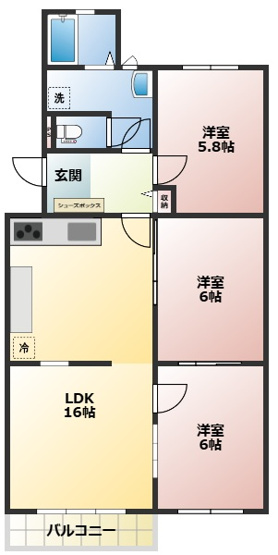 【間取り】 | 高丘台住宅2号棟 | LDKは16帖で広々！