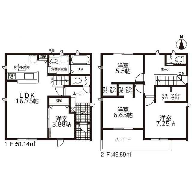 豊橋市高師町字西沢の新築一戸建の間取り| 3480万円、4LDK、土地面積127.54m2、建物面積100.83m2