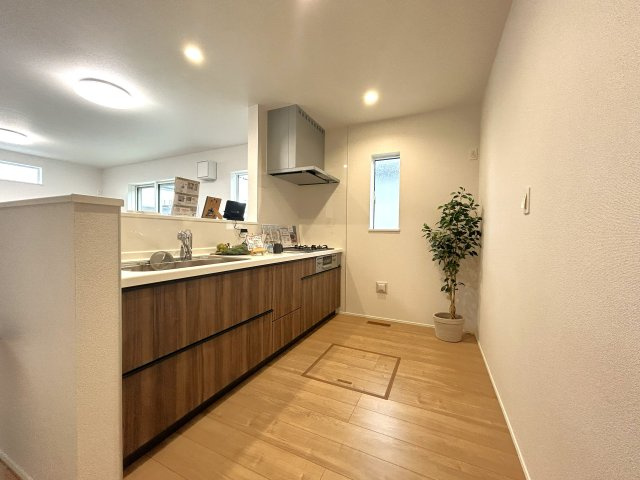 豊橋市下地町字門の新築一戸建のキッチン|ダイニングを見渡せる、
使い勝手の良いシステムキッチン！
