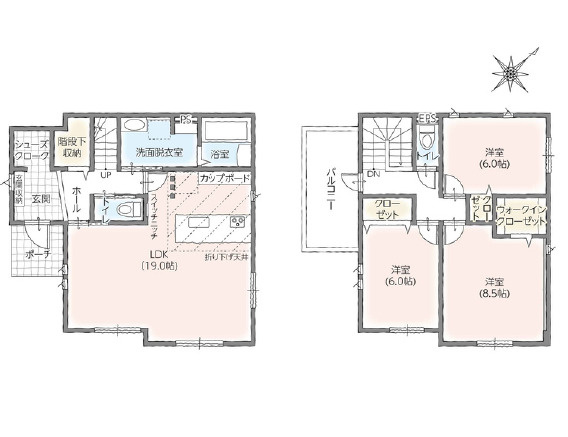 豊橋市牛川通5丁目　2号棟の間取り|3780万円、土地面積141.84m2、建物面積109.97m2
2号棟の物件になります。