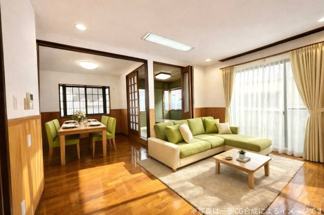 豊橋市王ヶ崎町字宮脇の居間・リビング|こちらの家具家電はAIによるイメージのため、実際の設置はありません。
