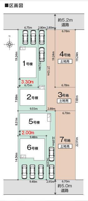 豊川市本野町西浦の新築一戸建の区画図| こちらは5号棟になります。