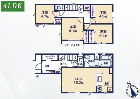 豊橋市二川町字東町の新築一戸建の間取り| 3090万円、4LDK、土地面積140.16m2、建物面積97.7m2 