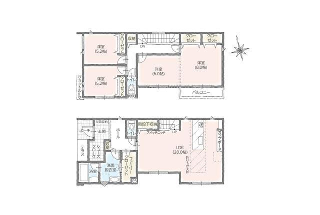豊川市三蔵子町西浦の新築一戸建の間取り| 3980万円、4LDK、土地面積157.75m2、建物面積117.58m2 