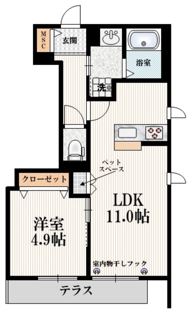 クレスト経堂の間取り|南向きの角部屋です