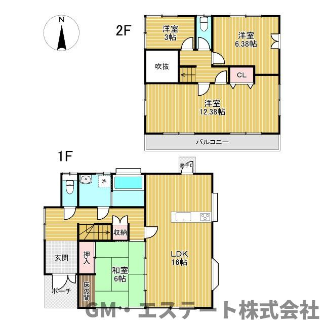 宮崎市清武町加納甲　中古住宅の間取り|現況3LDKの間取りですが、2階の南面の洋室は間仕切りをすることで4LDKにもできます。
