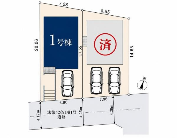 横浜市旭区笹野台４丁目の新築一戸建の区画図|最終一棟です。
全2区画の1号棟になります。