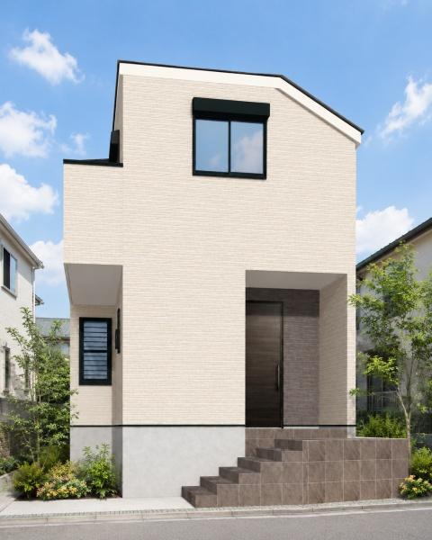 横浜市泉区中田東４丁目の新築一戸建の外観|外観のイメージパースになります！
白を基調としたスタイリッシュな外観です
※植栽含めた背景はイメージであり実際とは異なります。