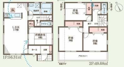 全8棟　7号地　駐車２台　4LDK　西区竜が岡1丁目　新築戸建の間取り