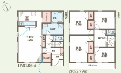 全8棟　8号地　駐車２台　収納豊富　西区竜が岡1丁目　新築戸建の間取り
