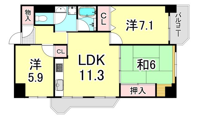 UR武庫川 22号棟の間取り