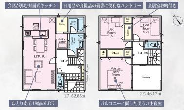 古河市新久田第1　新築一戸建て　02　クレイドルガーデンの間取り|明るさが心地よい8帖主寝室。。家族で使えるゆとりの広さ♪