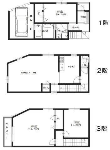 鶴見区緑３丁目中古戸建の間取り|中古戸建　3LDK　土地面積：40.26平米　建物面積：87.93平米　西向き