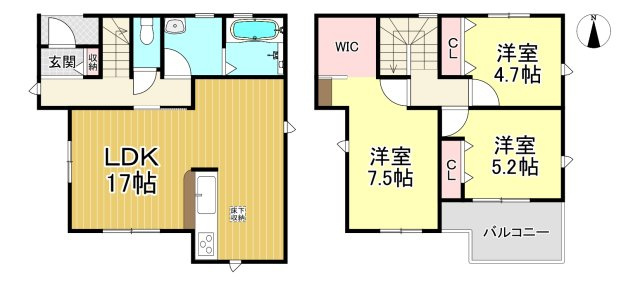 知多市新舞子字神田　全6棟　1号棟の間取り|3LDK+WIC☆