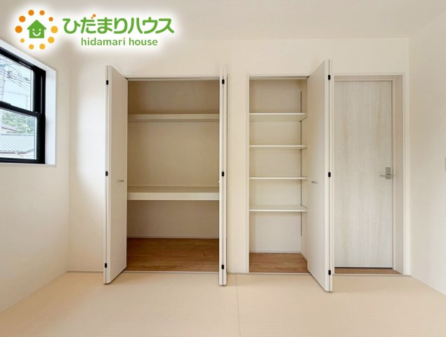 いわき市常磐下船尾１期　新築戸建　1号棟の収納|和室にも大容量のクローゼット完備！
お布団やお子様のおもちゃなどがスッキリ収納できますね(^^♪