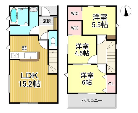知多市新舞子字神田　全6棟　2号棟の間取り|3LDK+2WIC☆