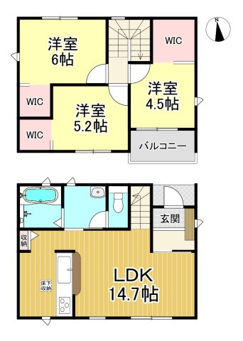 知多市新舞子字神田　全6棟　4号棟の間取り|3LDK+3WIC☆