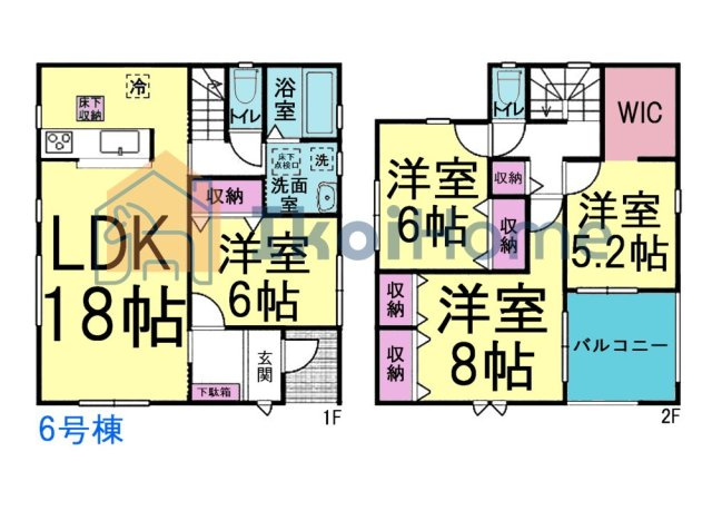 神戸市西区竜が岡1丁目　全8棟　6号棟　新築戸建の間取り|【ホームページに現地動画掲載中】●年中無休：当日予約可●WIC他収納豊富！南向きワイドバルコニー！